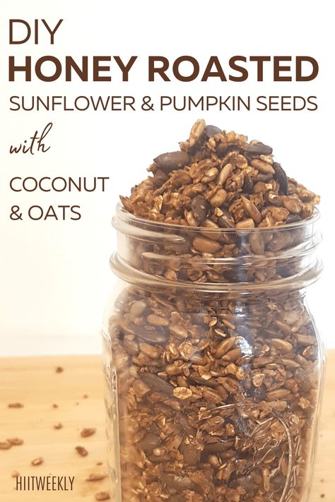 A Quick and Easy Healthy Breakfast - Yogurt, Fruit and Honey Roasted Seeds - HIITWEEKLY Yogurt Recipes Breakfast, Pumpkin Seed Recipe, Quick And Easy Healthy Breakfast, Sunflower Seed Recipes, Fruit And Honey, Honey Snacks, Roasted Seeds, Roasted Oats, Breakfast Yogurt