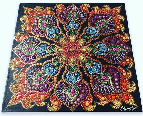 Gorgeous mandala dot painting. So intricate and I love the colors. Mandala Painting Ideas, Mandala On Wood, Dotting Art, Dot Art Mandala, Mandala Painted Rocks, Mandala Rock Art, Mandala Patterns, Mandala Canvas, Design Mandala