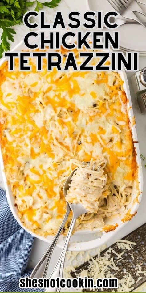 Chicken Tetrazzini With Cream Cheese, Tetrazzini Chicken, Chicken Tettrazini, Different Meal Ideas, Cheesy Chicken Tetrazzini, Using Leftover Rotisserie Chicken, Easy Chicken Tetrazzini Recipe, Chicken Tetrazzini Casserole, Creamy Cheesy Pasta