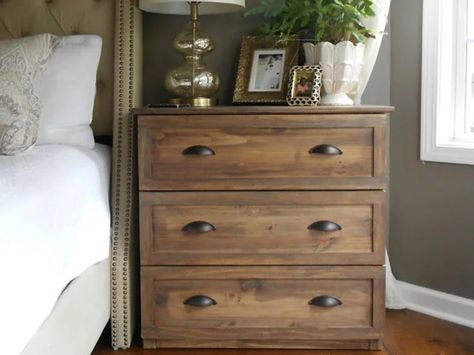 Tarva Nightstand, Nightstand Hack, Diy Bedside, Dresser Inspiration, Restoring Furniture, Ikea Tarva, Ikea Dresser, Ikea Bedroom, Vintage Nightstand