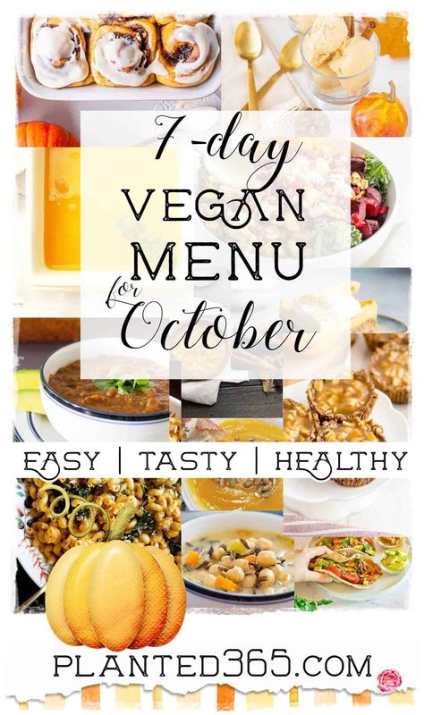 7 Day Vegan Menu for October - Planted365 Vegan Pumpkin Cheesecake Recipe, Vegan Pumpkin Ice Cream, Pumpkin Carrot Soup, Vegan Main Dish, Recipe Menu, Roasted Vegetable Soup, Moroccan Carrots, Vegan Apple Pie, Pumpkin Mac And Cheese