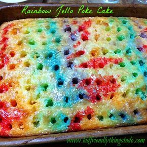 remember making the Jello rainbow cakes? Cake Poke, Jello Poke Cake, Pan Desserts, Poke Cake Jello, Gf Cake, Rainbow Jello, Rainbow Cakes, Jello Cake, Dessert Cakes