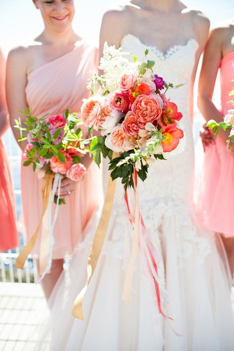 Coral & Peach Peony Bouquet #coralwedding #peachwedding #summerwedding #bouquet, #ribbon Photography: Laurel McConnell Photography - mcconnellphoto.com Read More: http://www.stylemepretty.com/northwest-weddings/2014/04/10/travel-themed-diy-wedding-in-seattle/ Bouquet Ribbon, Boda Diy, Ribbon Bouquet, Coral Wedding, Washington Weddings, Wedding Ribbon, Bride Bouquets, Trendy Wedding, Bridesmaid Bouquet