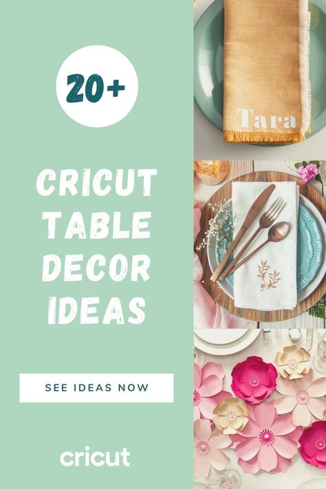 Find over 20+ ideas on how to decorate your table! Perfect for everyday home décor or for a dinner party, with your Cricut machine, you can create beautiful projects that wow! See all our Cricut project ideas by clicking the link! #cricut #papercrafts #homedecor #cricutprojectideas #cricuthomedecor Cricut Dinner Party Ideas, Cricut Table Decorations, Cricut Placemats, Cricut Table Runner, Party Decor Cricut, Cricut Party Decor, Cricut Home Decor Ideas, Cricut Party Decorations, How To Make Placemats