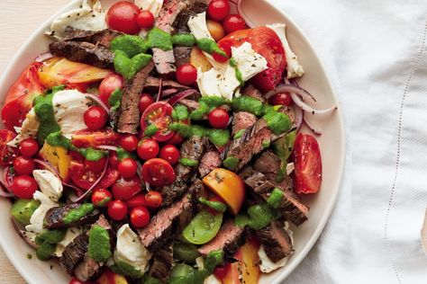 Meet our favorite way to eat caprese for dinner. Steak Caprese, Plum Pork, Mexican Thanksgiving, Bacon Slaw, Caprese Avocado, Leftover Steak Recipes, Pepper Tofu, Pati Jinich, Falafel Salad