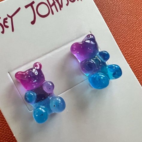 Betsey Johnson Yummy Cotton Candy Multicolored Gummy Bear Earrings. Adorable & Fun, These Are A Classic Betsey Style. Post Backs Hypoallergenic & Nickel Free Gummy Bear Earrings, Cute Stationary School Supplies, Bear Earrings, Cute Stationary, Bee Earrings, Peppermint Candy, Gummy Bear, Betsey Johnson Jewelry, Gummy Bears