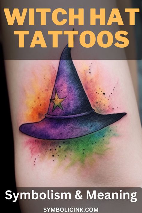 Witch Hat Tattoos: Meaning Witches Mark Tattoo, Witch Themed Tattoos, Witch Hat Tattoo Ideas, Witches Hat Tattoo, Simple Witch Tattoo, Small Witch Tattoo Ideas, Witch Tattoos For Women, Witch Hat Tattoo, Witch Tattoo Ideas