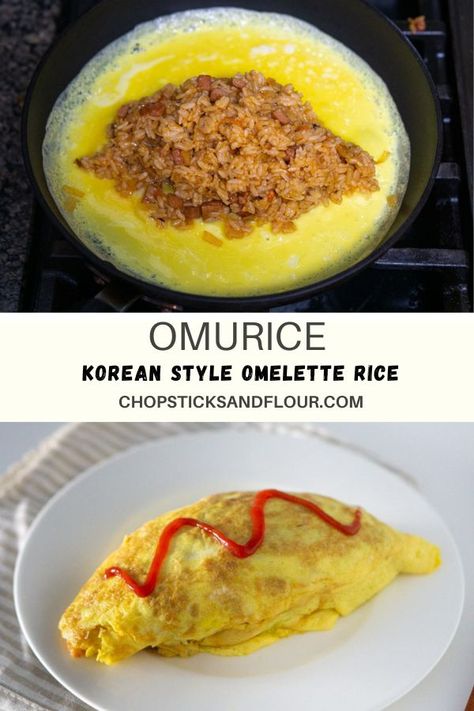 Omurice (Omelette Rice) - Baek Jong Won | chopsticks and flour Fantasy Cookbook, Omurice Recipe, Omelet Rice, Omelette Rice, Japanese Omelette, Rice Wraps, Soft Egg, Canned Meat, Gluten Free Egg Free