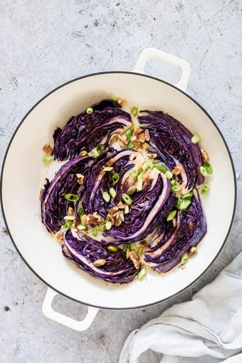 Roasted red cabbage is a simple side dish that is easy to make and full of flavour. Seasoned with fragrant Baharat, salt, and olive oil. A perfect vegetarian recipe and vegan recipe. #redcabbage #cabbage #roastedcabbage #roastedredcabbage #easysidedish Red Cabbage Benefits, Carbs In Cabbage, Vegan Cabbage Recipes, Red Cabbage Recipe, Roasted Red Cabbage, Vegan Cabbage, Cabbage Recipes Healthy, Cabbage Benefits, Red Cabbage Recipes