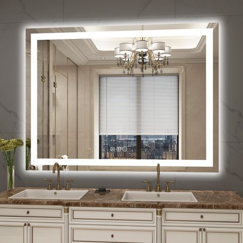 Wrought Studio Dokes Frameless Anti-Fog LED Lighted Dimmable Wall Mounted Bathroom Vanity Mirror & Reviews | Wayfair Glass Shatter, Mounted Bathroom Vanity, Wall Mounted Bathroom Vanity, Illuminated Mirrors, Bathroom Mirror Lights, Led Bathroom, Led Mirror Bathroom, Bathroom Accessory Sets, Led Vanity