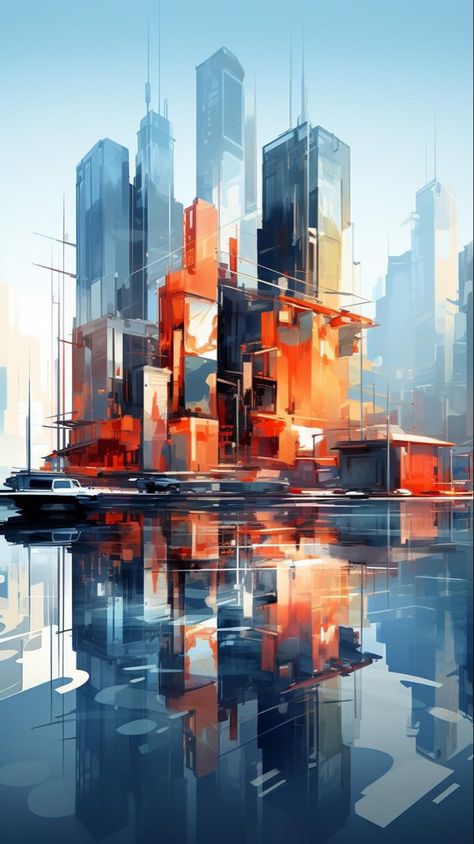 Abstract Cityscape, Architecture Graphics, City Painting, Cityscape Art, Art Gallery Wallpaper, Cityscape Painting, Cool Wallpapers Art, 판타지 아트, Fantasy Landscape