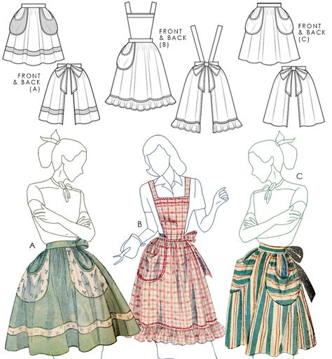 Simple Apron Pattern Diy, Apron Pattern Sewing, Pattern For Aprons Free Sewing, Skirt Apron Pattern, Apron Sewing Pattern Vintage, Vintage Style Sewing Patterns, Easy Apron Sewing Pattern, Cottagecore Apron Pattern, Half Apron Sewing Pattern