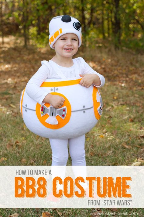 How to make a "BB8" STAR WARS Costume! | via makeit-loveit.com Baby Costumes Boy, Bb8 Costume, Halloween Costume Awards, Funny Baby Costumes, Bb8 Star Wars, Boys Halloween Costumes Diy, Original Halloween Costumes, Diy Group Halloween Costumes, Handmade Halloween Costumes