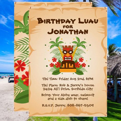 Birthday Luau Tropical Hawaiian Tiki Bar BBQ Party Summer Party Fun - tiki bar, palm trees, hawaiian luau, tropical party, hawaii themed, summer birthday, retro tiki, fun outdoor, casual kitsch Birthday Luau, Bbq Party Invitations, 40 Birthday, Hawaiian Tiki, Mermaid Birthday Invitations, 2nd Birthday Invitations, Retro Birthday, Summer Barbecue, Tropical Party