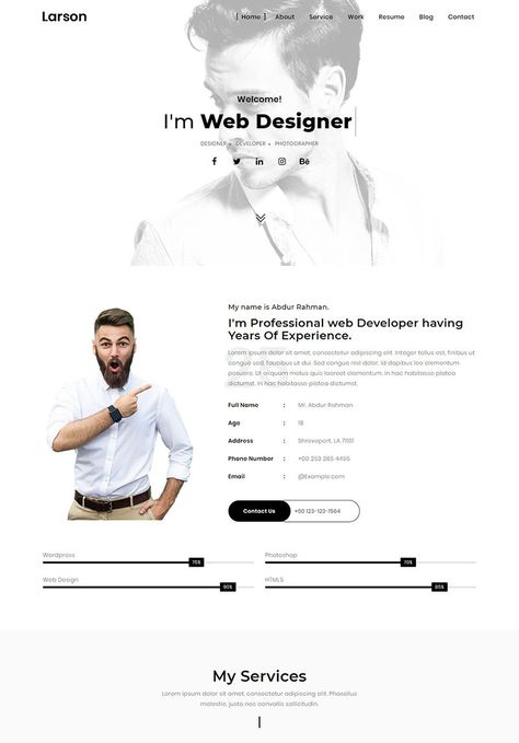 Have a look at the live preview for the high quality Larson - Minimal Personal/Portfolio Template Landing Page Template (#75570) get yourself informed about this design before you purchase it. Go t Webdesign Portfolio, Personal Website Design, Portfolio Landing Page, Web Design Inspiration Portfolio, Layout Portfolio, Restaurant Web, Minimalist Theme, Landing Page Inspiration, Logos Retro