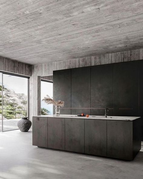 Sleek  Minimal Interior Design Country, Minimalistic Decor, Minimalist Dekor, Interior Design Minimalist, Industrial Style Kitchen, Concrete Walls, Interior Minimalista, Concrete Kitchen, Classic Kitchen