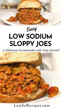 Low Sodium Sloppy Joes Recipe (No Salt Added) - Low So Recipes Dinner Recipes Low Sodium, Gluten Free Sloppy Joe Recipe, Low Sodium Dinner Recipes, Low Salt Dinners, Recipes Low Sodium, Gluten Free Sloppy Joes, Healthy Sloppy Joe Recipe, Sodium Free Recipes, Easy Low Sodium Recipes