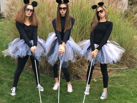 Three blind mice Triplets Costumes Friends, Triplet Outfits For Spirit Week, 3 Blind Mice Costume Women, Triplet Day Spirit Week, Three People Costumes, Three Blind Mice Halloween Costumes, 3 Blind Mice Costume, Blind Mice Costume, Three Blind Mice Costume