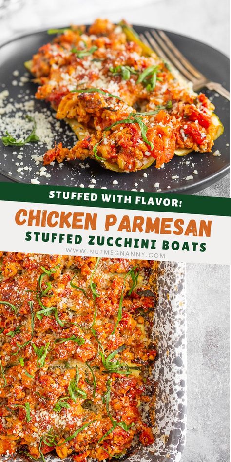 Ground Chicken Zucchini Boats, Zucchini Boats Chicken, Ground Chicken Zucchini, Ground Chicken Parmesan, Chicken Basil, Stuffed Zucchini Boats, Chicken Fresh, Chicken With Italian Seasoning, Stuffed Zucchini