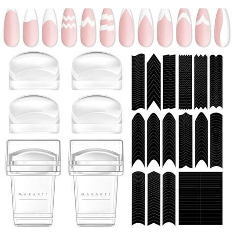 Makartt 12 PCS French Nail Art Stamper Kit,2 PCS Jelly Nail Stamper 4 PCS Silicone Replaceable Stamper Head and 6 Sheets French Manicure Edge Auxiliary Nail Guide Stickers For Gel Polish Design Gel Polish Design, Nail Guide, Nail Art French, Gel Polish Designs, Jelly Nail, Polish Design, Nail Stamper, French Nail Art, French Nail