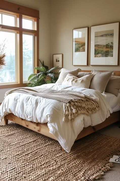 Earthy Bedroom Aesthetic Vintage, Natural Decor Bedroom, Warm Home Aesthetic Bedroom, Natural Wood Bedroom, Wood Bedroom Ideas, Calming Bedroom Ideas, Charlotte Apartment, Cozy Earthy Bedroom, Cozy Bedroom Decor Ideas