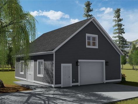 065G-0011: 2-Car Garage Plan with Loft and Half Bath; 36'x32' 24x30 Garage Plans With Loft, Boat Garage, Garage Plans With Loft, Garage Plans Detached, Carport Plans, Garage Loft, Workshop Plans, Boat Storage, Storage Shed Plans