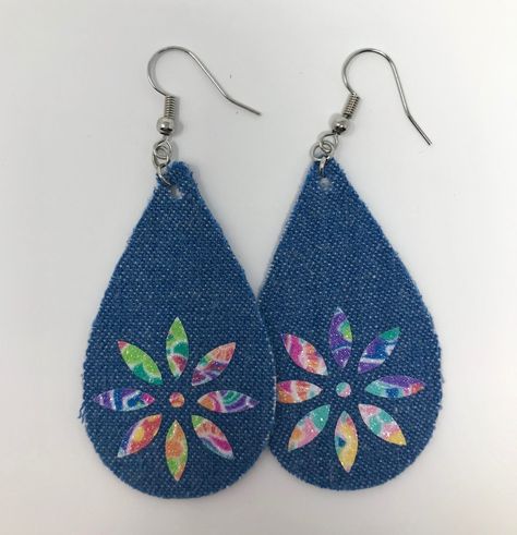 Denim Earrings Diy, Denim Earrings, Diy Leather Earrings, Blue Jeans Crafts, Denim Jewelry, Trending Jewelry, Fabric Earrings, Gold Jewelry Sets, Denim Crafts