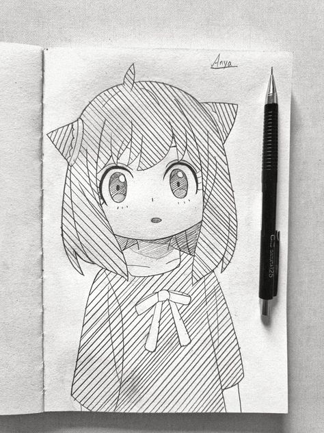 Anya Art Drawing, Anya Sketch Easy, Anime Sketch Anya, Anya Drawing Sketch, Anya Anime Drawing, Anya Drawing Easy, How To Draw Anya, Kawaii Drawings Anime Sketch Easy, Anya Drawing