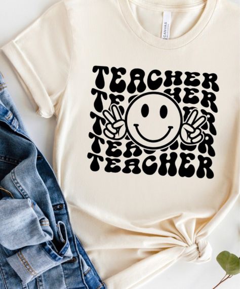 Teacher Inspired Tshirts, Retro Teacher Shirts, Trending Hoodies, Cheap Retro T-shirt For Teacher Appreciation, Trendy Screen Print T-shirt For Teacher Appreciation, Classroom Vibes, Trendy Teacher Appreciation T-shirt For Back To School, Teacher Presents, Shirt Crafts