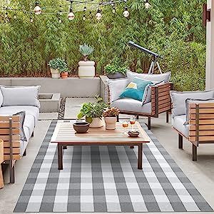 Front Porch Decor Spring, Front Door Mat Indoor, Plaid Area Rug, Plaid Rug, Black White Rug, Farmhouse Entryway, Door Rug, Outdoor Rugs Patio, Checkered Rug