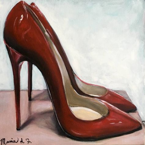 High Heel Art, Heels Painting, Jigsaw Pictures, How To Draw Heels, High Heel Painting, Monochromatic Drawing, Shoe Drawings, Office Painting, Red Stiletto Heels