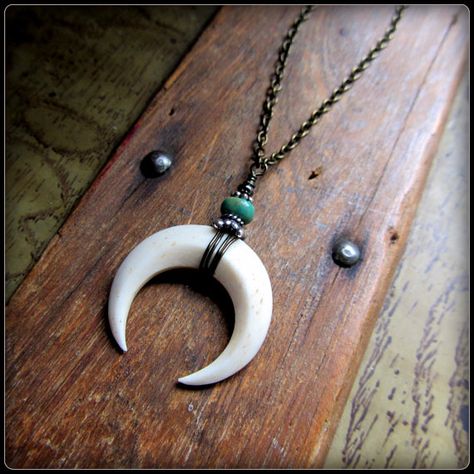 Double horn crescent moon necklace pendant  by TalismanaDesigns Wood Jewelery, Pagan Goddess, Antler Jewelry, Wiccan Jewelry, Bone Necklace, Bone Jewelry, Crescent Moon Pendant, Pagan Jewelry, Crescent Moon Necklace