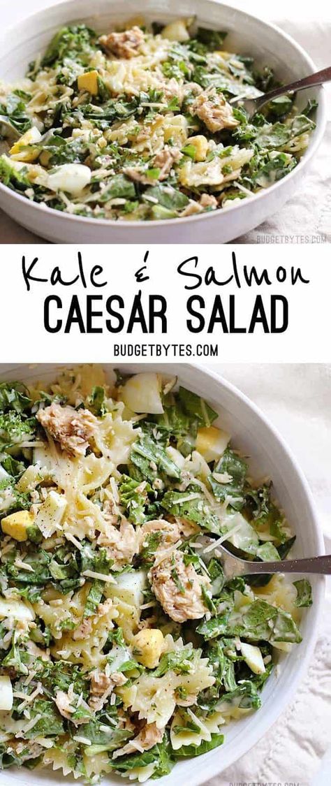 Salmon Caesar Salad, Pescatarian Diet, Salad Kale, Pescetarian Recipes, Canned Salmon, Caesar Salad Recipe, Budget Bytes, Salad Pasta, Kale Recipes