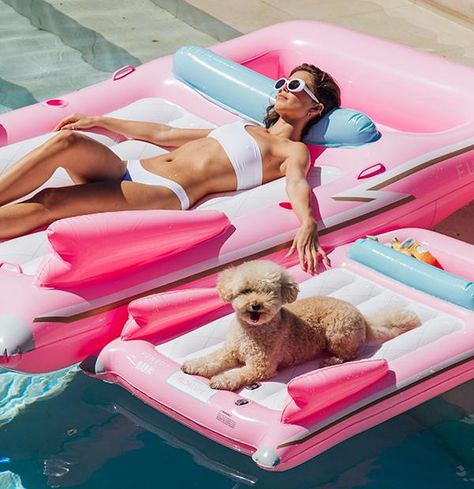 FUNBOY Pink Cadillac + Dog Float Cute Pool Floats, Summer Pool Floats, Cool Pool Floats, Pool Floaties, Dog Pool, Inflatable Pool Floats, Pink Cadillac, Pool Time, Pool Floats