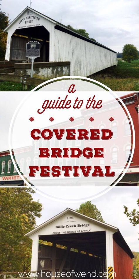 Your guide to attending the Parke County Covered Bridge Festival in Rockville, Indiana. Its 31 bridges makes Parke County the covered bridge capital of the world. Come enjoy the food, music, antiques and  more. It's guaranteed fun for the whole family! Rockville Indiana, Things To Do In Indiana, Shopping Food, Indiana Travel, Covered Bridge, Dream Travel Destinations, Rv Life, Covered Bridges, America Travel