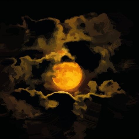 Orange Moon Tattoo, Orange Moon Painting, Yellow Moon Aesthetic, Orange Moon Aesthetic, Yellow Homescreen, Fall Apps, Moon In The Sky, Night Scenes, Orange Moon