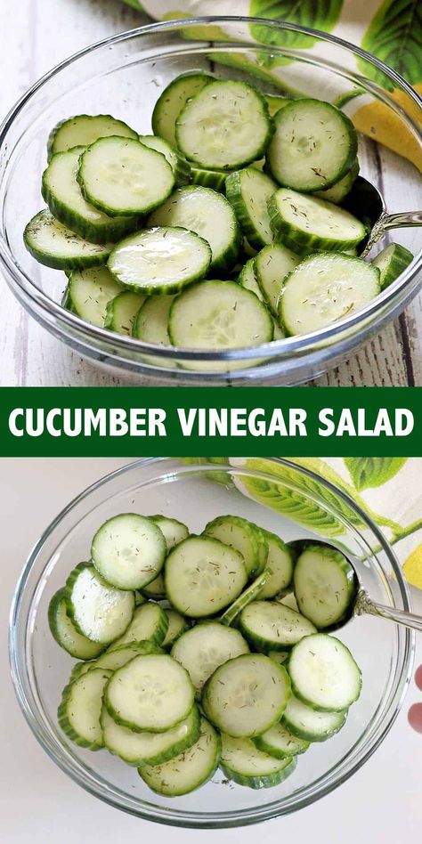 This cucumber vinegar salad is easy to make and absolutely delightful! It's fresh-tasting and pairs well with any main course you can think of. Canning Cucumber Salad Recipes, Cucumber Salad With Vinegar And Sugar, Easy Cucumber Salad Vinegar, Cucumber Salad Recipes Vinegar, Cucumber And Vinegar, Mini Cucumber Recipes, Cucumbers And Vinegar, Fresh Cucumber Recipes, Cucumber Vinegar Salad