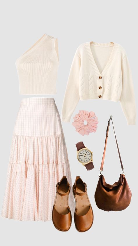 #outfitinspo #endofsummerfashion #brownandpink #pinkandbrown #cottagecoreaesthetic Cream Outfit, Punk Style Outfits, Late Summer Outfits, Modest Outfit Ideas, Modest Fits, Style Korea, Cute Everyday Outfits, Late Summer, Stage Outfits