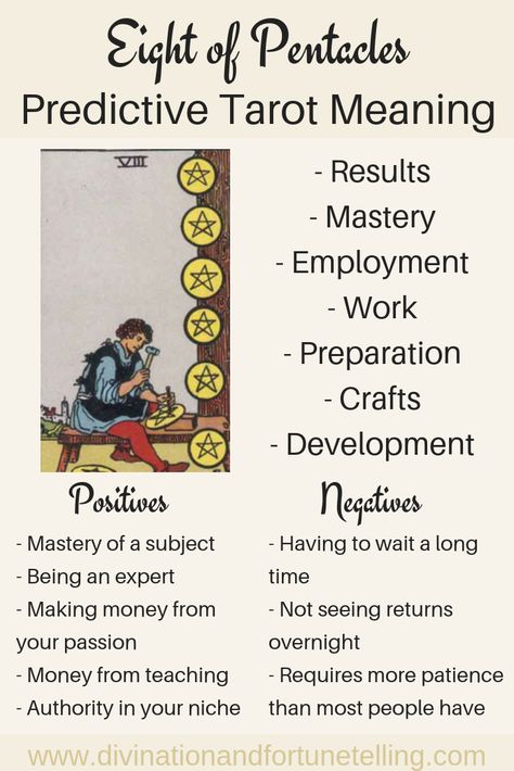 Eight of Pentacles: Predictive Tarot Card Meanings — Lisa Boswell Eight Of Pentacles, What Are Tarot Cards, Cards Tutorial, Tarot Interpretation, Pentacles Tarot, Tarot Prediction, Card Meanings, Tarot Cards For Beginners, Learning Tarot Cards