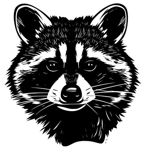 Raccoon Outline Tattoo, Raccoon Sketch Simple, Raccoon Stencil, Raccoon Sitting Drawing, Raccoon Linocut, Raccoon Drawing, Car Sticker Ideas, Cricut Animals, Wood Burning Stencils