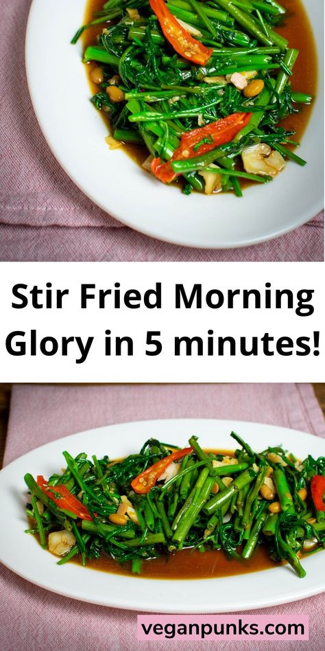 Morning Glory Recipe Thai, Morning Glory Recipe, Asian Veggies, Korean Food Side Dishes, Lemongrass Recipes, Recipes Chinese, Vegan Stir Fry, Wok Recipes, Tenderstem Broccoli