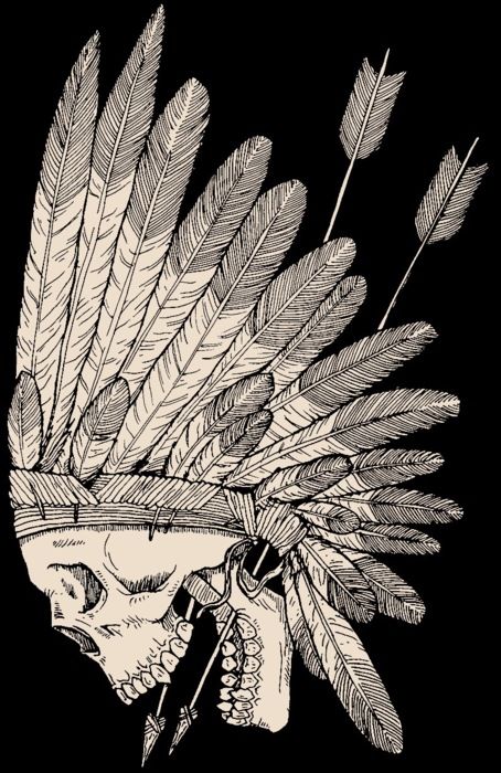 i really love skulls but i don't want just a skull and i thought this Indian head dress would be an awesome tattoo with it because i love both <3 Indian Skull Tattoos, Indian Skull, Indian Headdress, American Tattoos, Indian Tattoo, Skull Tattoos, Skull And Bones, Native American Art, Skull Art