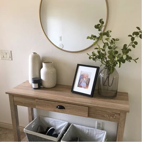 Entry Table Ideas, Shallow Cabinets, Jamie Johnson, Entry Console, Small Console Table, Entry Console Table, Vintage Porch, Cottage Style Kitchen, Console Table Design