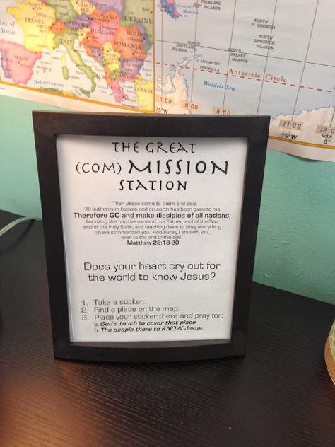 This is such a special station. The Great (Com)Mission Station is all about stirring up a desire in the hearts of the next gene... The Great Commission For Kids, Worship Stations, Prayer Night, Prayer Walk, Kids Worship, Prayer Room Ideas, Prayer Stations, Worship Night, Go And Make Disciples