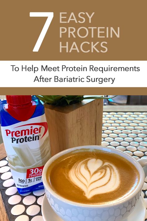 7 Easy Protein Hacks to Help Meet Protein Requirements After Bariatric Surgery : ObesityHelp Premier Protein Shake Hacks, Baratic Recipes, Vsg Protein, Bariatric Full Liquid Diet Recipes, Sleeve Hacks, Premier Protein Recipes, Shake Diet Plan, Protein Hacks, Sleeve Meals