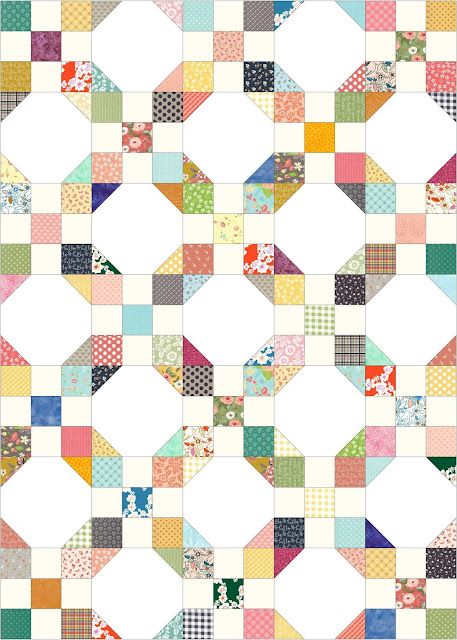 Gigi's Thimble: Scrappy 9-Patch and Snowball Quilt Scrap Irish Chain Quilt, Free Snowball Quilt Pattern, Nine Patch Snowball Quilt Pattern, Scrappy Snowball Quilt, 9 Patch Snowball Quilt Pattern, Scrappy 9 Patch Quilt Ideas, Nine Patch Snowball Quilt, Snowball Block Quilts, Snowball Quilts Ideas