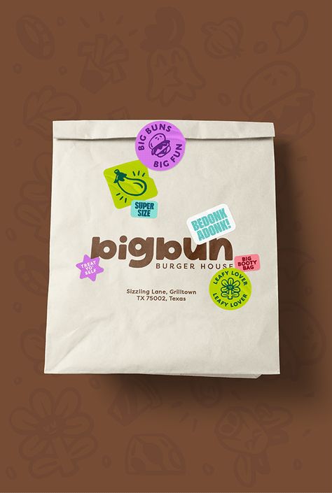 Bigbun | Brand Illustrations :: Behance Salad Packaging, Spring Logo, Restaurant Identity, Cookies Branding, Bakery Branding, Big Bun, Food Stickers, Graphic Design Lessons, Food Packaging Design