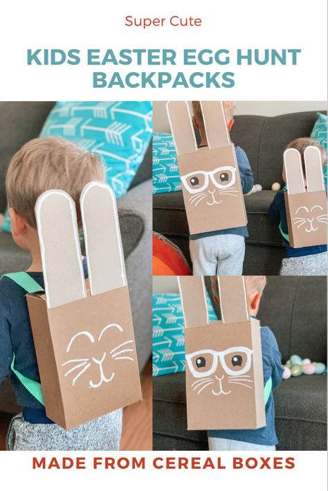 Kids Easter egg hunt backpack Cardboard Activities, Kids Easter Egg Hunt, Easter Eggs Kids, Hunting Backpacks, Easter Egg Basket, Easter Hunt, Cereal Boxes, Children's Activities, Baby Activities