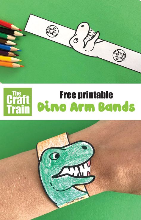 Dinosaur Bracelet Printable, Paper Bracelets For Kids Free Printable, Printable Dinosaur Templates, Paper Bracelet For Kids, Dinosaur Templates Free Printable, Dinosaur Crafts Kids, Dinosaur Crafts Preschool, Dino Craft, Dinosaur Theme Preschool