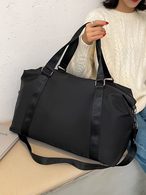 Black  Collar  Polyamide Plain  Embellished   Sports & Outdoor Accessories Sport Tote Bag, Nylon Travel Bag, Holdall Bag, Travel Crossbody, Luggage Bags Travel, Training Bags, Crossbody Bags For Travel, Travel Duffle, Duffle Bag Travel